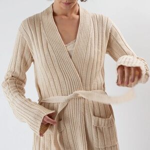 Erica Tanov Pima Cotton Lounge Cardigan in Natural, Large